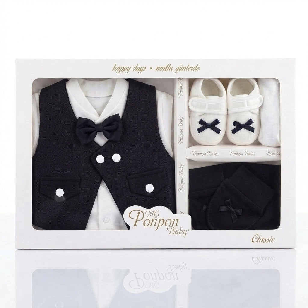 Baby Boy 5-Piece Gift Set – Black Vest Zubaidas