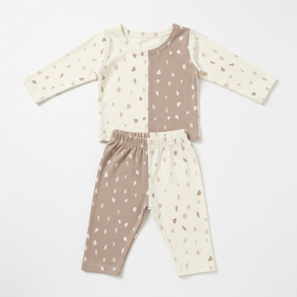 Mocha Brown & Cream Split Abstract Print Baby Sleepwear / Loungewear Set