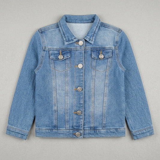 Kids Classic Light Blue Button-Down Denim Jacket (Only Jacket)