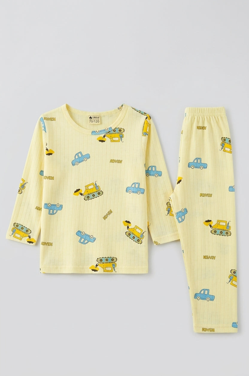 Boys Yellow Construction & Car Print Long-Sleeve Nightwear Pajama Set (2-Piece)