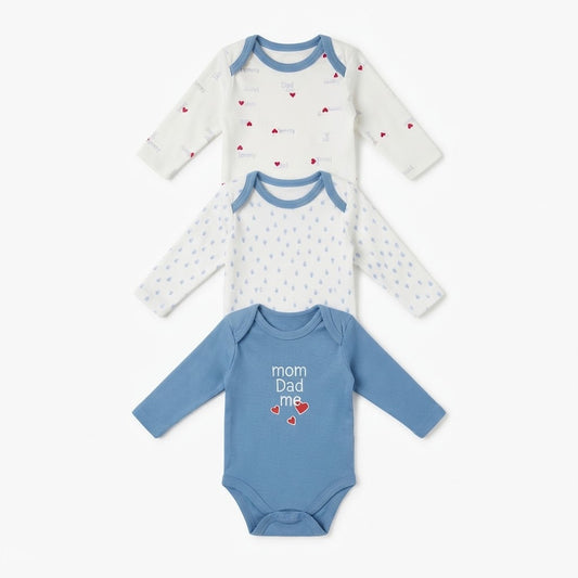 Baby Cotton Full-Sleeve Mom Dad Me Print Bodysuits (3-Piece Pack)