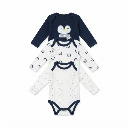 Baby Cotton Full-Sleeve Penguin Print Bodysuits (3-Piece Pack)