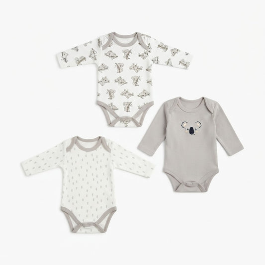 Baby Cotton Full-Sleeve Koala Print Bodysuits (3-Piece Pack)