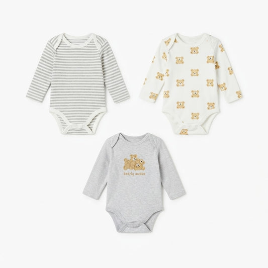 Baby Cotton Full-Sleeve Turtle Print Bodysuits (3-Piece Pack)
