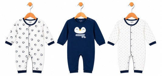 Baby Cotton Full-Sleeve Penguin Print Rompers / Sleepsuits (3-Piece Pack)