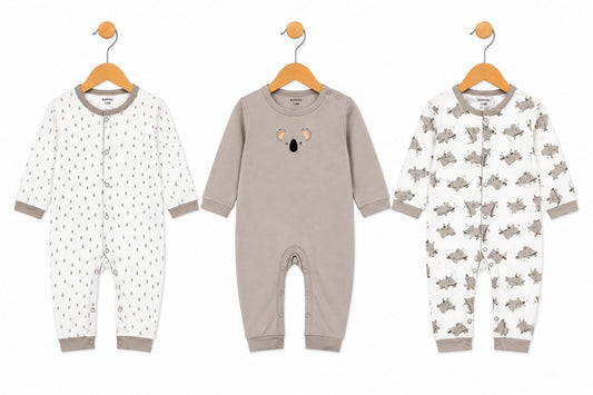 Baby Cotton Full-Sleeve Koala Print Rompers / Sleepsuits (3-Piece Pack)