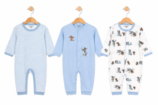 Baby Cotton Full-Sleeve Tom and Jerry Print Rompers / Sleepsuits (3-Piece Pack)