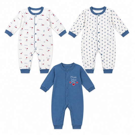 Baby Cotton Full-Sleeve Snap-Button Rompers / Sleepsuits (3-Piece Pack)