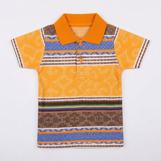 Boys Orange & Blue Patterned Polo Shirt | Casual Summer Wear for Kids