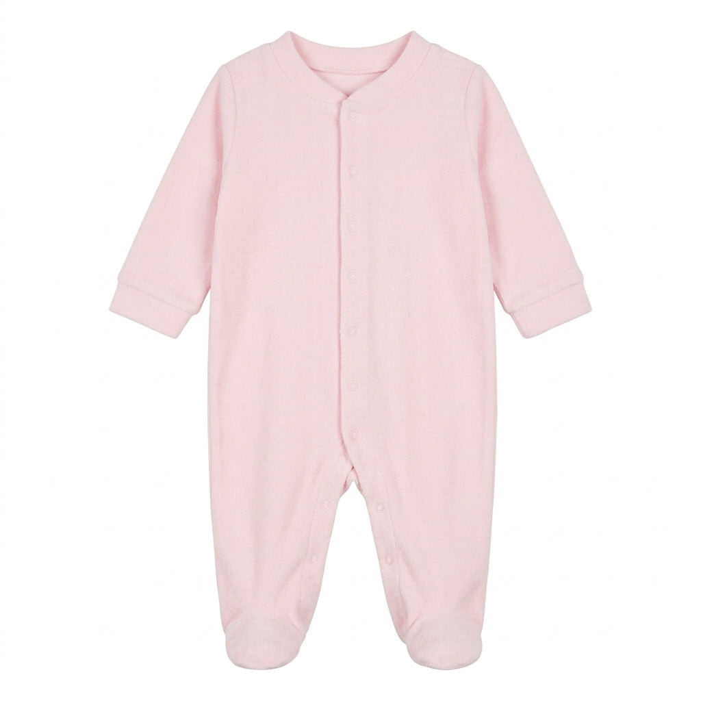 Baby Girl Classic Soft Pink Footed Sleepsuit Long-Sleeve Romper