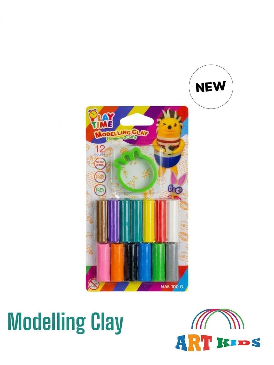 Play Time Premium Quality 12 Colors Modelling Clay Set with Cutters & Rolling Pin (200g)