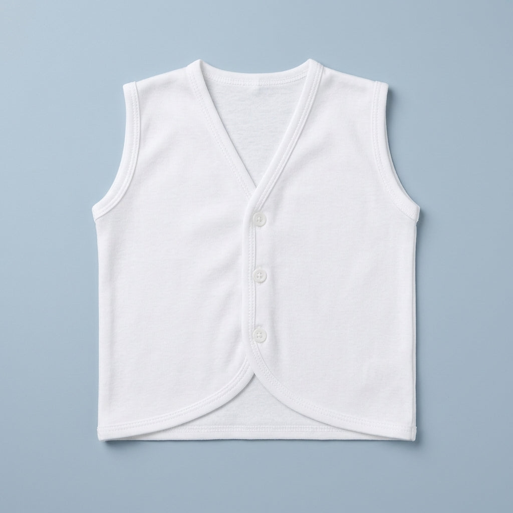 Newborn Baby White Cotton Front-Button Sleeveless Vests (Pack of 3)