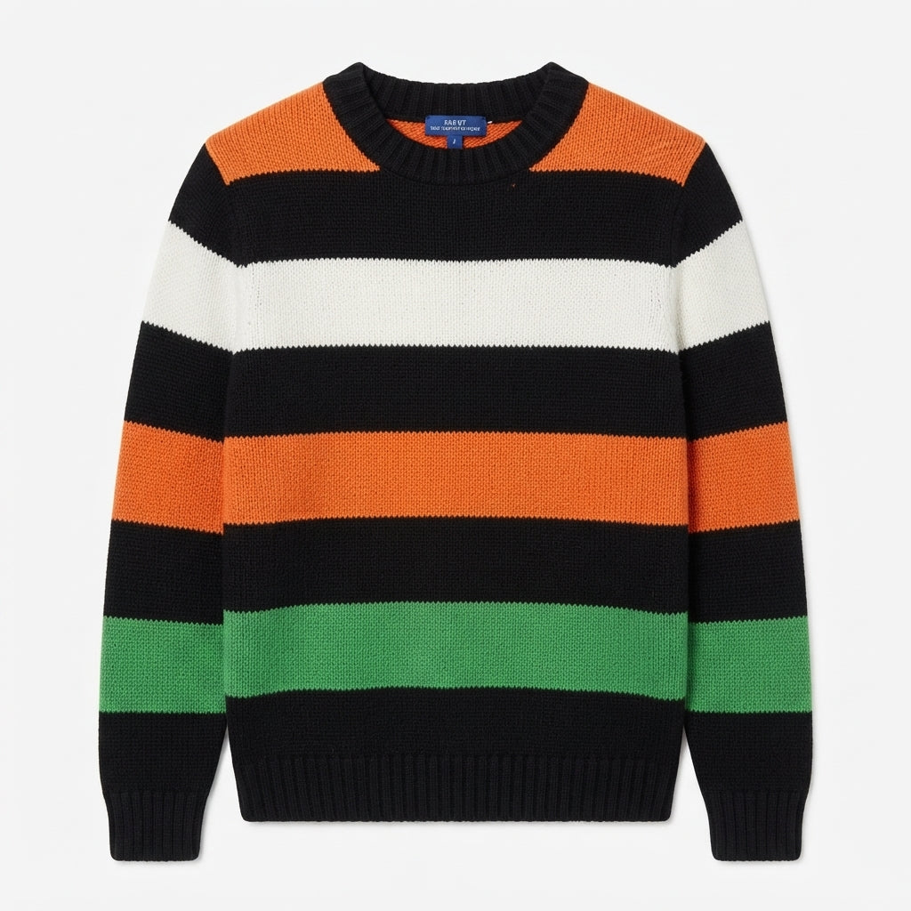 Boys Multi-Color Striped Long-Sleeve Knit Pullover Sweater with Ribbed Collar