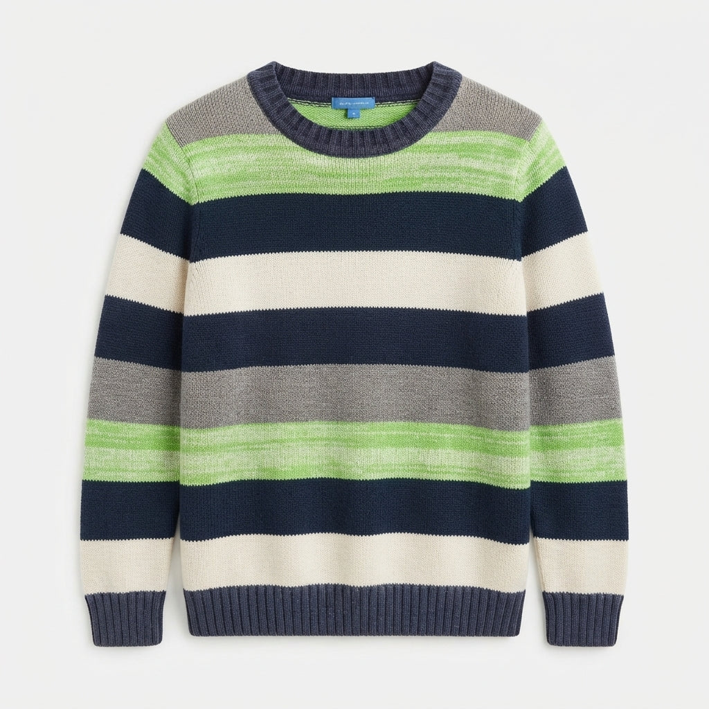 Boys Multi-Color Striped Long-Sleeve Knit Pullover Sweater with Ribbed Collar