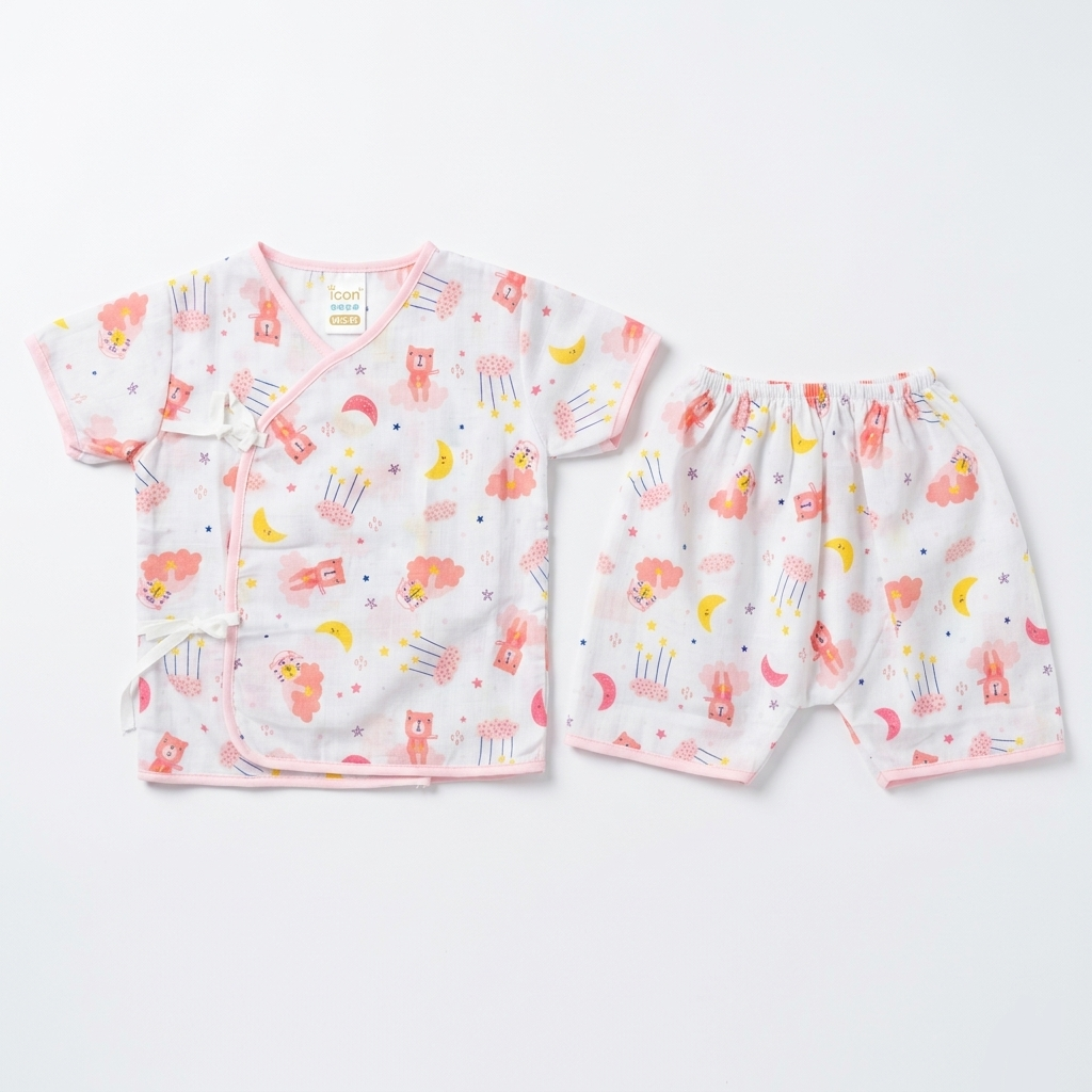 Newborn Baby Summer Cotton Pajama Set Soft Muslin Wrap Shirt & Shorts Zubaidas