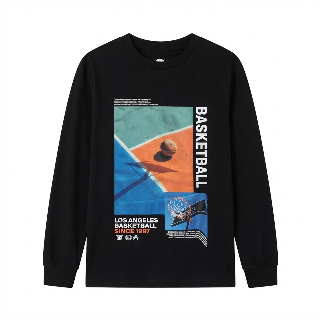 Boys Black "Basketball Los Angeles Since 1997" Graphic Print Long-Sleeve T-Shirt