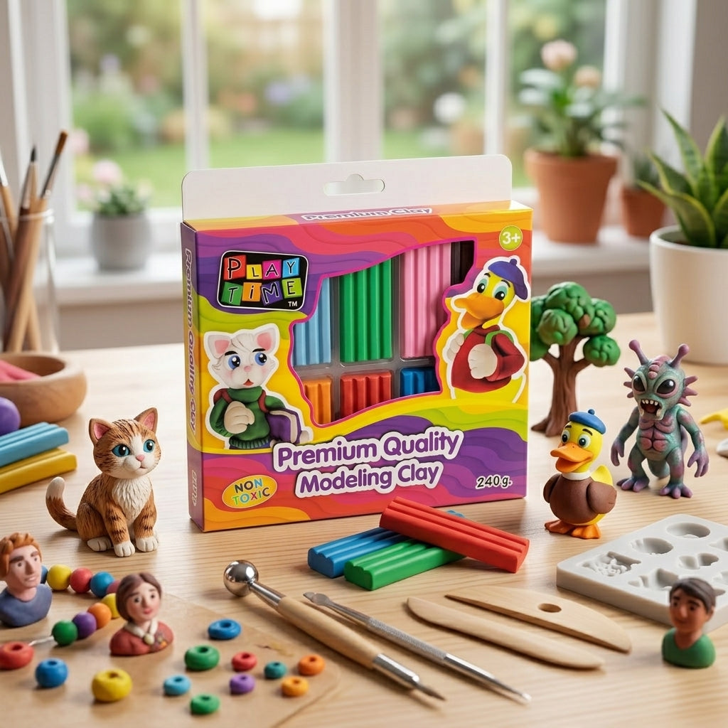 Play Time Premium Quality Non-Toxic Modeling Clay Box Set (240g)