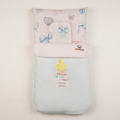 Baby Light Blue & Soft Pink Pineapple Graphic Sleeping Bag Carry Nest with Bow Print Pillow
