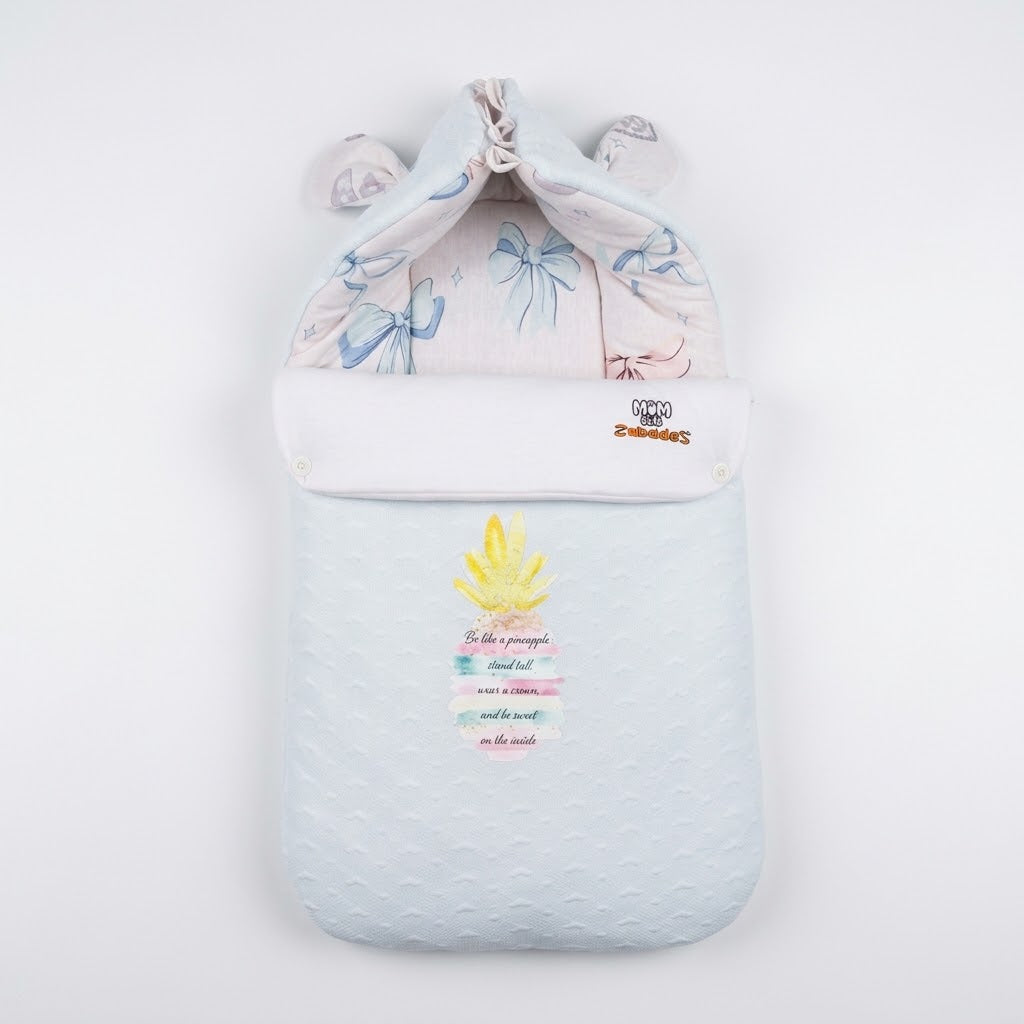Baby Light Blue & Soft Pink Pineapple Graphic Sleeping Bag Carry Nest with Bow Print Pillow