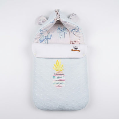 Baby Light Blue & Soft Pink Pineapple Graphic Sleeping Bag Carry Nest with Bow Print Pillow