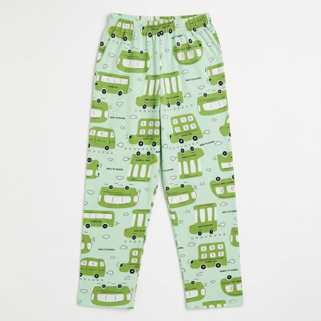Boys Mint Green Double-Decker Bus Print Long-Sleeve Nightwear Pajama Set (2-Piece)