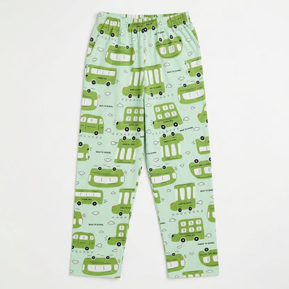 Boys Mint Green Double-Decker Bus Print Long-Sleeve Nightwear Pajama Set (2-Piece)