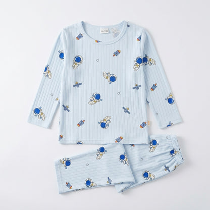 Boys Light Blue Astronaut & Rocket Print Long-Sleeve Nightwear Pajama Set (2-Piece)