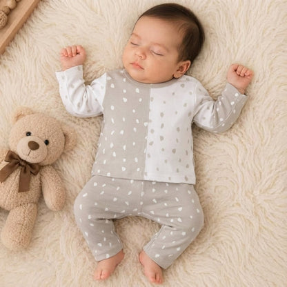Beige & White Split Abstract Print Baby Sleepwear / Loungewear Set