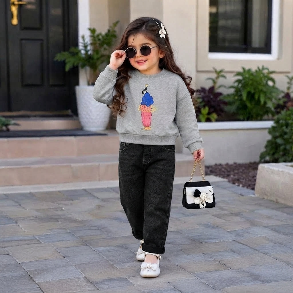 Kids Heather Grey Abstract Character Graphic Long-Sleeve Sweatshirt (Only Top)