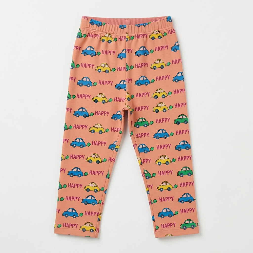 Boys Blue Construction Excavator Long-Sleeve Nightwear Pajama Set with Peach Printed Pants (2-Piece)