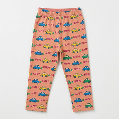 Boys Blue Construction Excavator Long-Sleeve Nightwear Pajama Set with Peach Printed Pants (2-Piece)