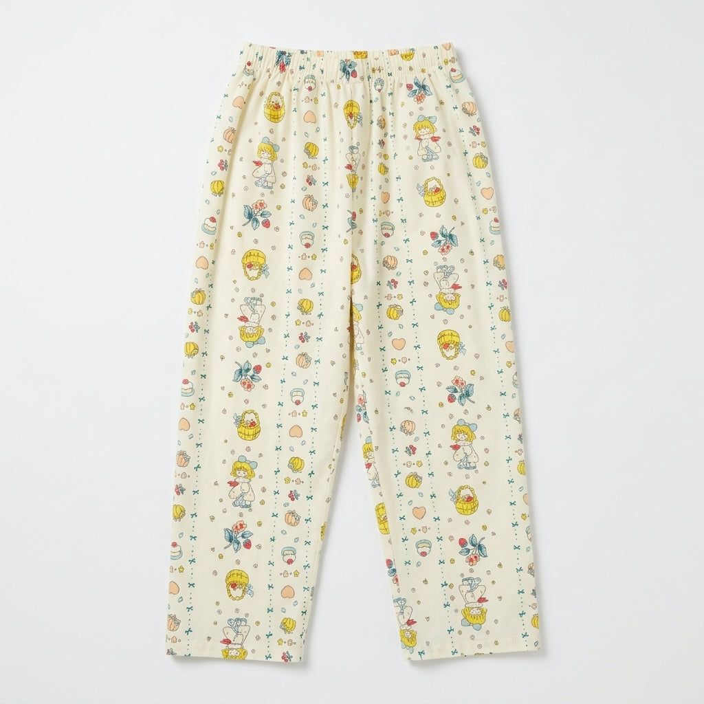 Girls Cream Vintage Illustration Long-Sleeve Nightwear Pajama Set (2-Piece)