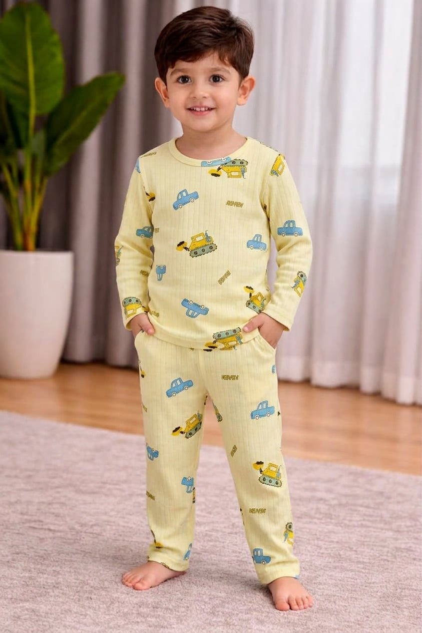 Boys Yellow Construction & Car Print Long-Sleeve Nightwear Pajama Set (2-Piece)