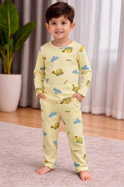 Boys Yellow Construction & Car Print Long-Sleeve Nightwear Pajama Set (2-Piece)