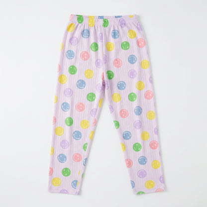 Girls Light Pink Multi-Color Smiley Face Print Long-Sleeve Nightwear Pajama Set (2-Piece)