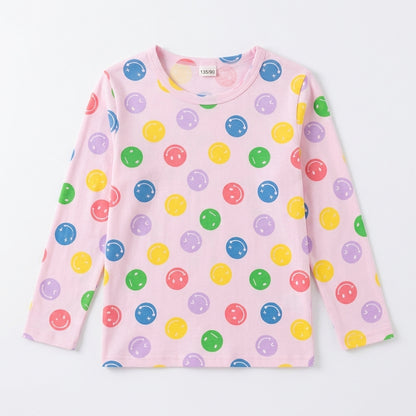 Girls Light Pink Multi-Color Smiley Face Print Long-Sleeve Nightwear Pajama Set (2-Piece)