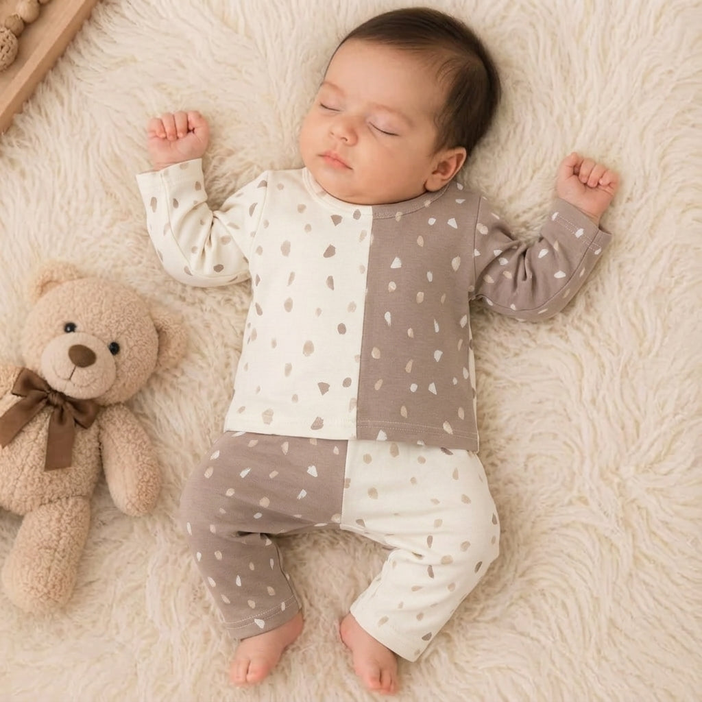 Mocha Brown & Cream Split Abstract Print Baby Sleepwear / Loungewear Set