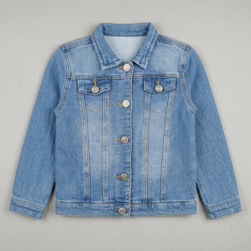 Kids Classic Light Blue Button-Down Denim Jacket (Only Jacket)