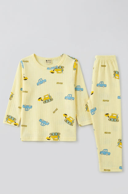 Boys Yellow Construction & Car Print Long-Sleeve Nightwear Pajama Set (2-Piece)