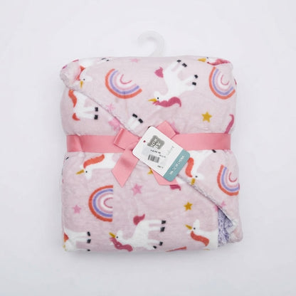 Pink Unicorn and Rainbow Plush Baby Blanket