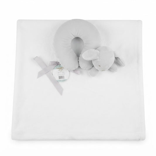 Zubaida's Mom & Kids White Baby Blanket and Bunny Neck Pillow Set