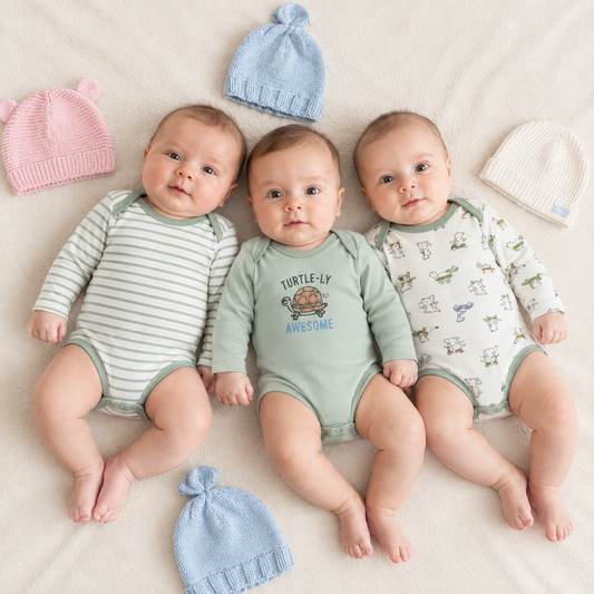 Baby Cotton Full-Sleeve Turtle Print Bodysuits (3-Piece Pack)