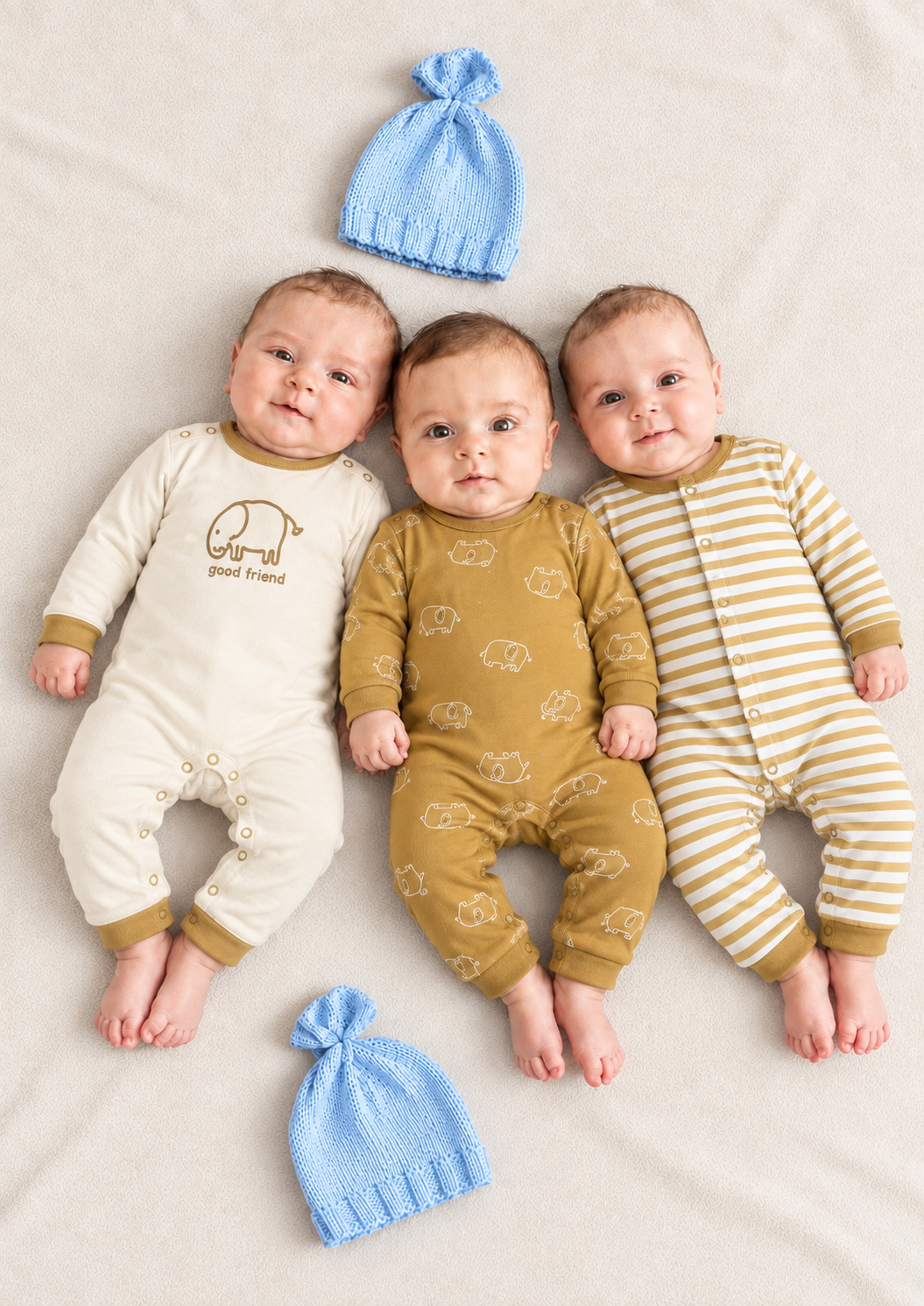 Baby Cotton Full-Sleeve Elephant Print Rompers / Sleepsuits (3-Piece Pack)