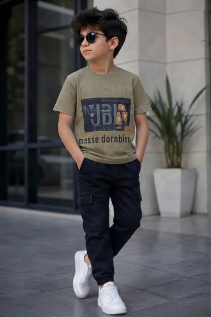 Boys Khaki & Olive Printed Graphic T-Shirt | Casual Summer Kids Wear