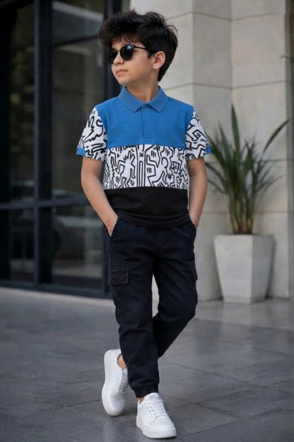 Stylish Color-Block Boys Polo Shirt | Graphic Print Kids Casual Wear