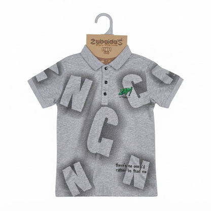 Stylish Grey Typography Print Boys Polo Shirt | Zubaida's Casual Kids Wear