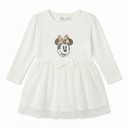 Baby Girls Off-White Disney Minnie Mouse Long-Sleeve Ribbed Tulle Party Dress