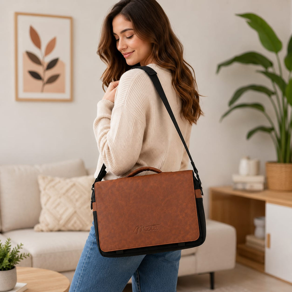 Premium PU Leather Laptop Messenger Bag | Business Briefcase | Office & Travel Shoulder Bag (Brown & Black)