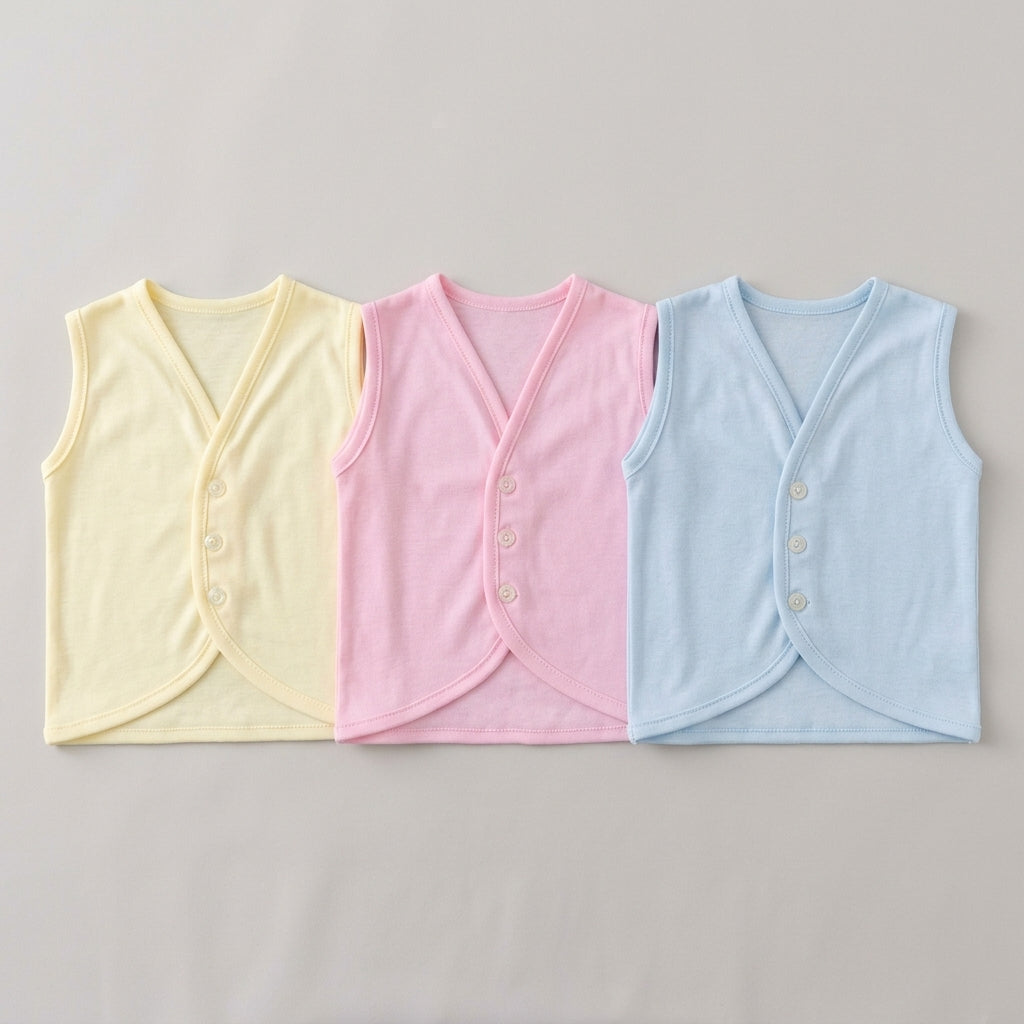 Baby Pastel Soft Cotton Sleeveless Button-Front Vest Waistcoat (Single Piece)
