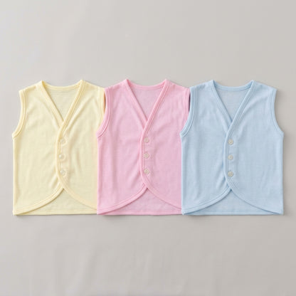 Baby Pastel Soft Cotton Sleeveless Button-Front Vest Waistcoat (Single Piece)